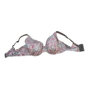 Cacique 46DDD‎ Bra Gray Floral Plunge Underwire Back Closure Cotton Blend